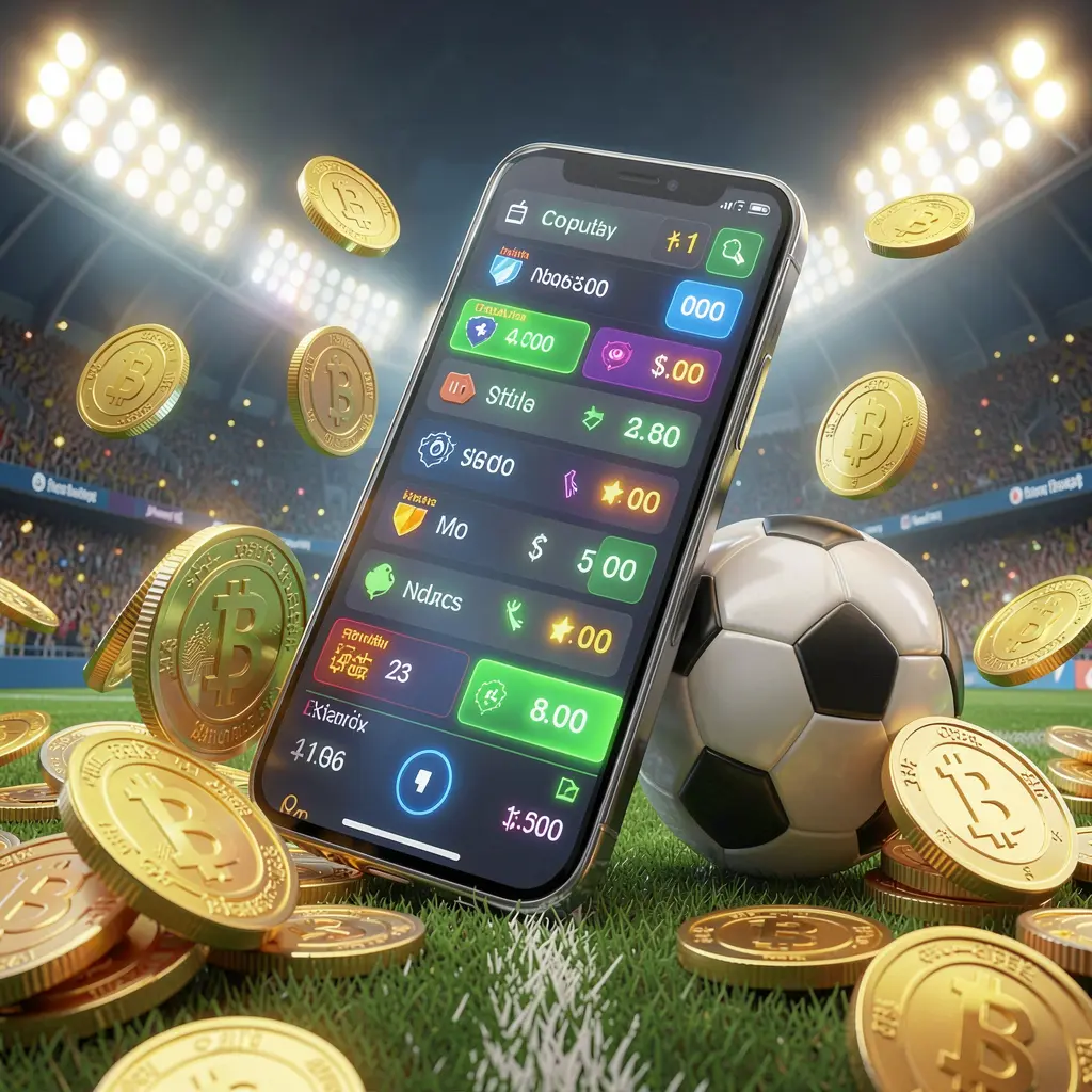 PH787 modern football betting visual with smartphone displaying glowing sports odds interface, soccer ball, golden coins, and stadium lights in a premium 3D illustration
